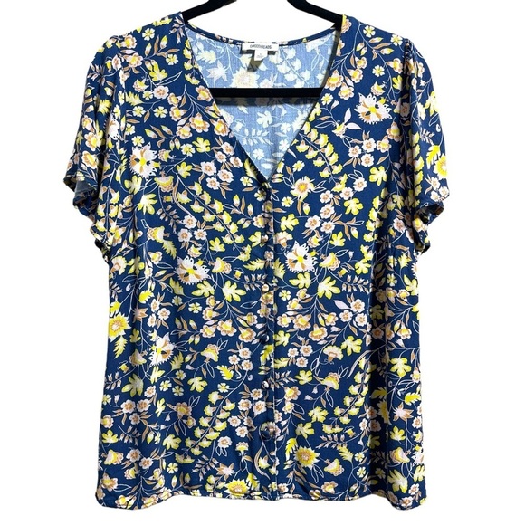 Goodthreads Women’s Floral Button Up Blouse Flutter Sleeve Size Large - Picture 1 of 6